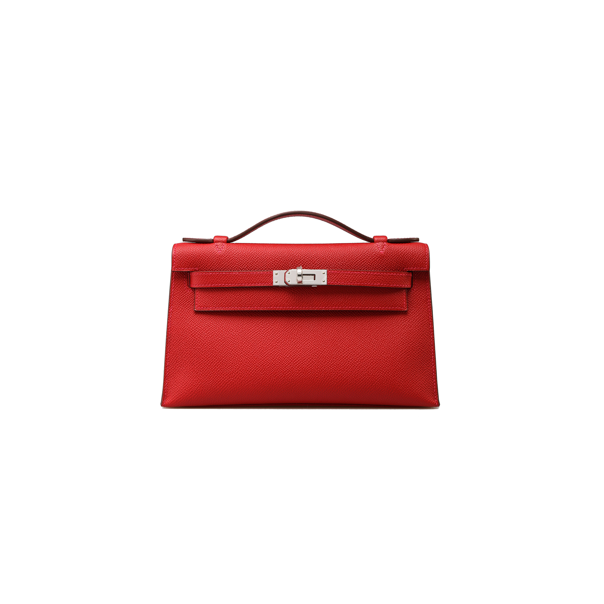 HERMES MASTER KELLY POCHETTE ROUGE CASAQUE EPSOM WITH PALLADIUM HARDWARE (22*14*7cm)